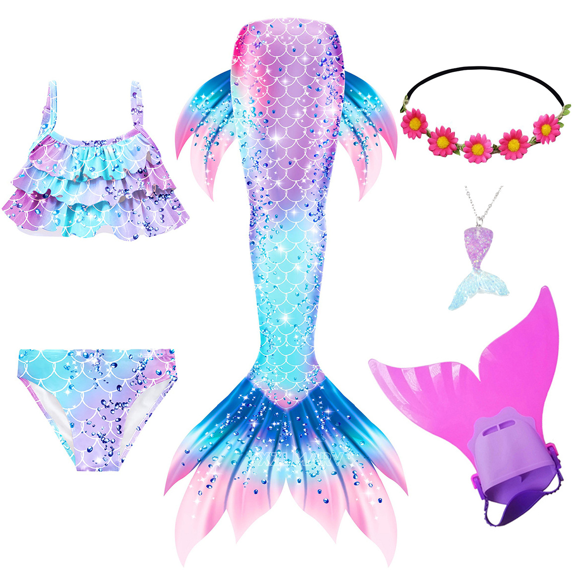 6Pcs/set Ariel Girls Swimming  - đánh giá và giá Flippers Swimming